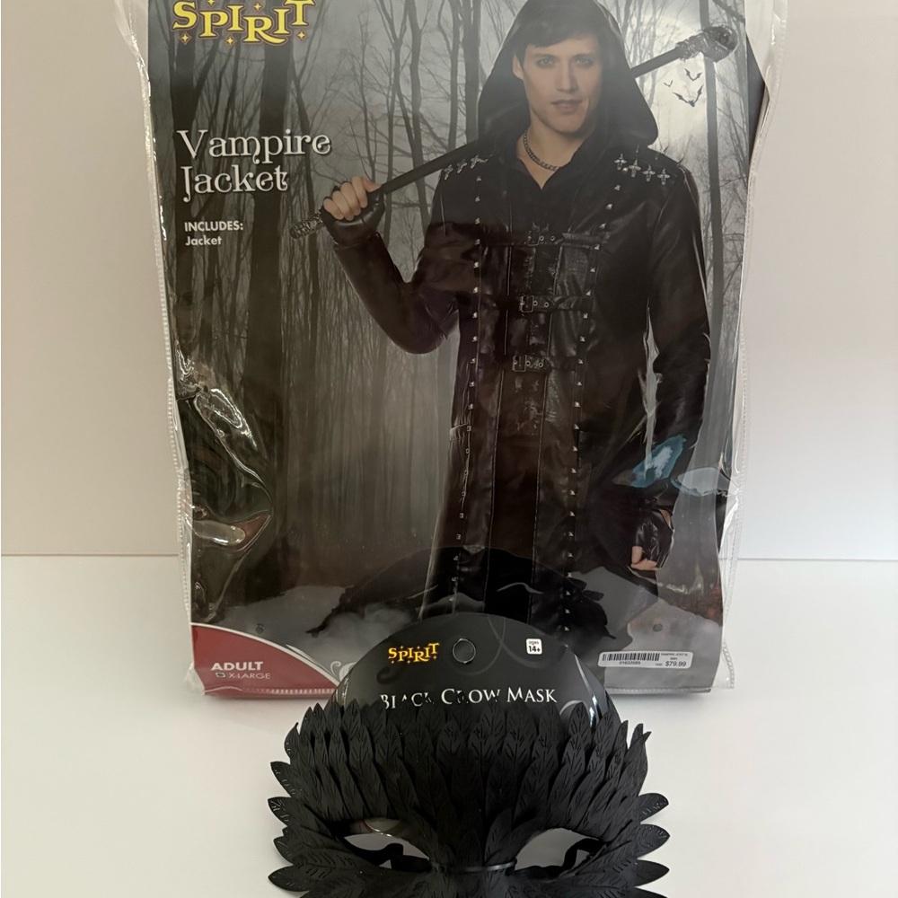 Spirit Halloween Black Vampire Jacket with Mask & Fingerless Gloves